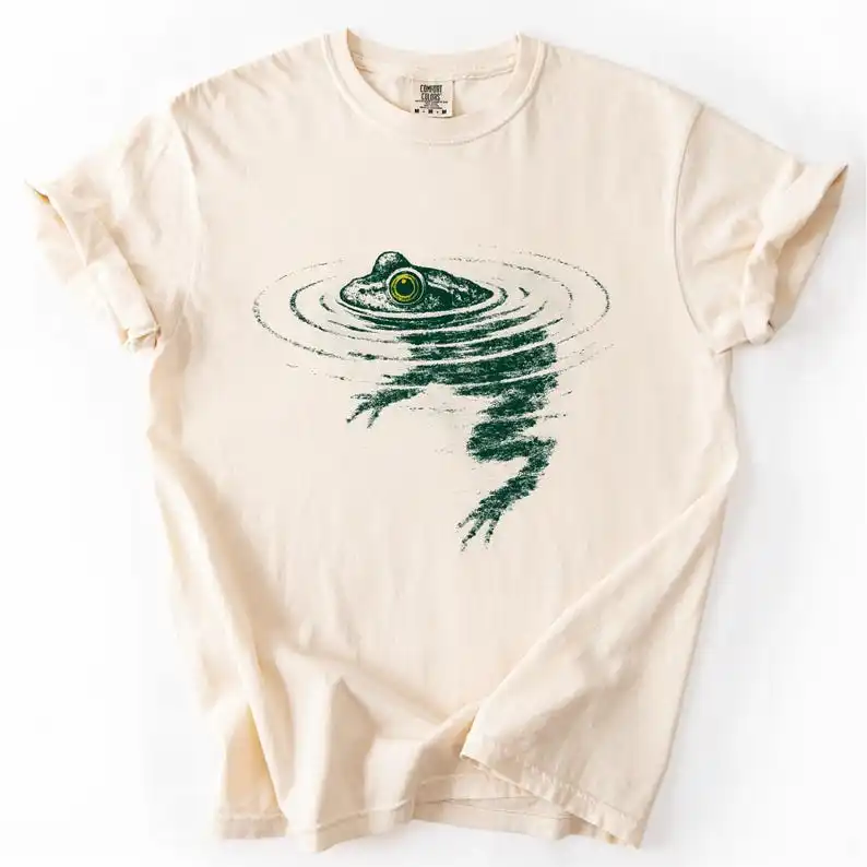 Frog Swimming Graphic T-Shirt, Funny Aquatic Animal Tee, Whimsical Nature Casual Short Sleeve Top, Unisex Cute Frog Art Daily Wear Shirt, Amphibian Lover Gift