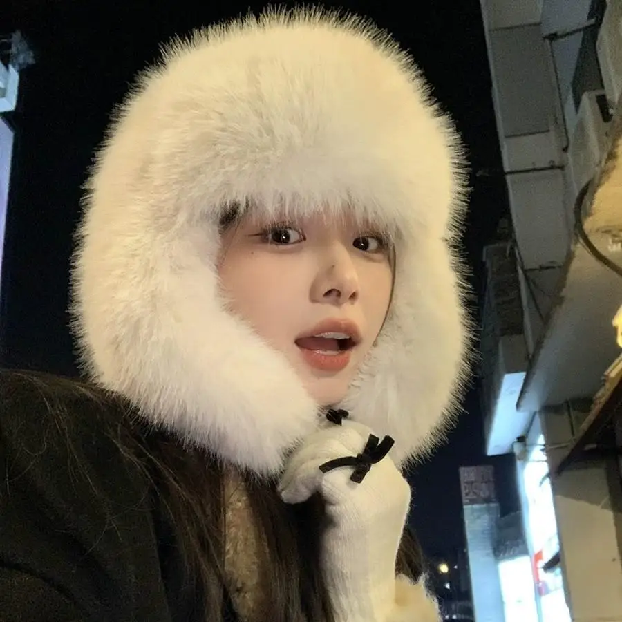 

Imitation Mink Fur Trapper Aviator Hats Earflap Warm Russian Ski Hat Outdoor Warm Bomber Cap Russian Warm Ear Protectors Hats