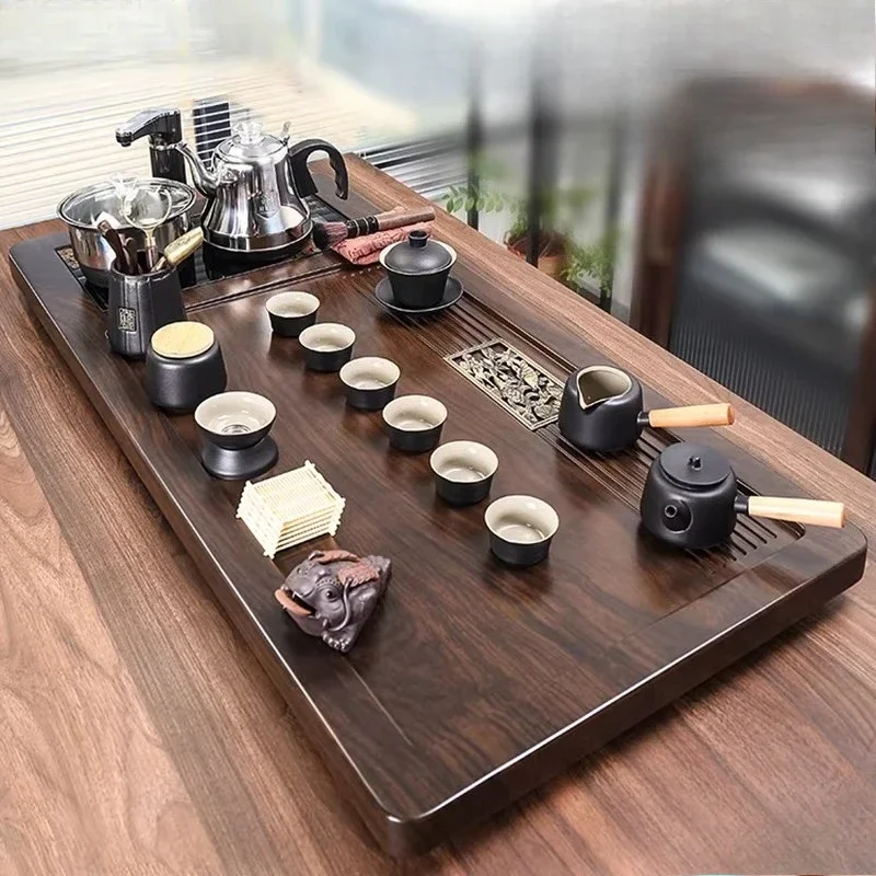 a*-Serving Wooden Tea Tray Decorative Trinket Ceremony Living Room Office Pot Tea Tray Desk Drainage Madera Home Products/.
