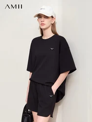 Amii Minimalism 2024 T-Shirts For Women Summer New Loose Cotton Drop Sleeve Basics Casual Office Lady Loose Tops & Tees 12442034