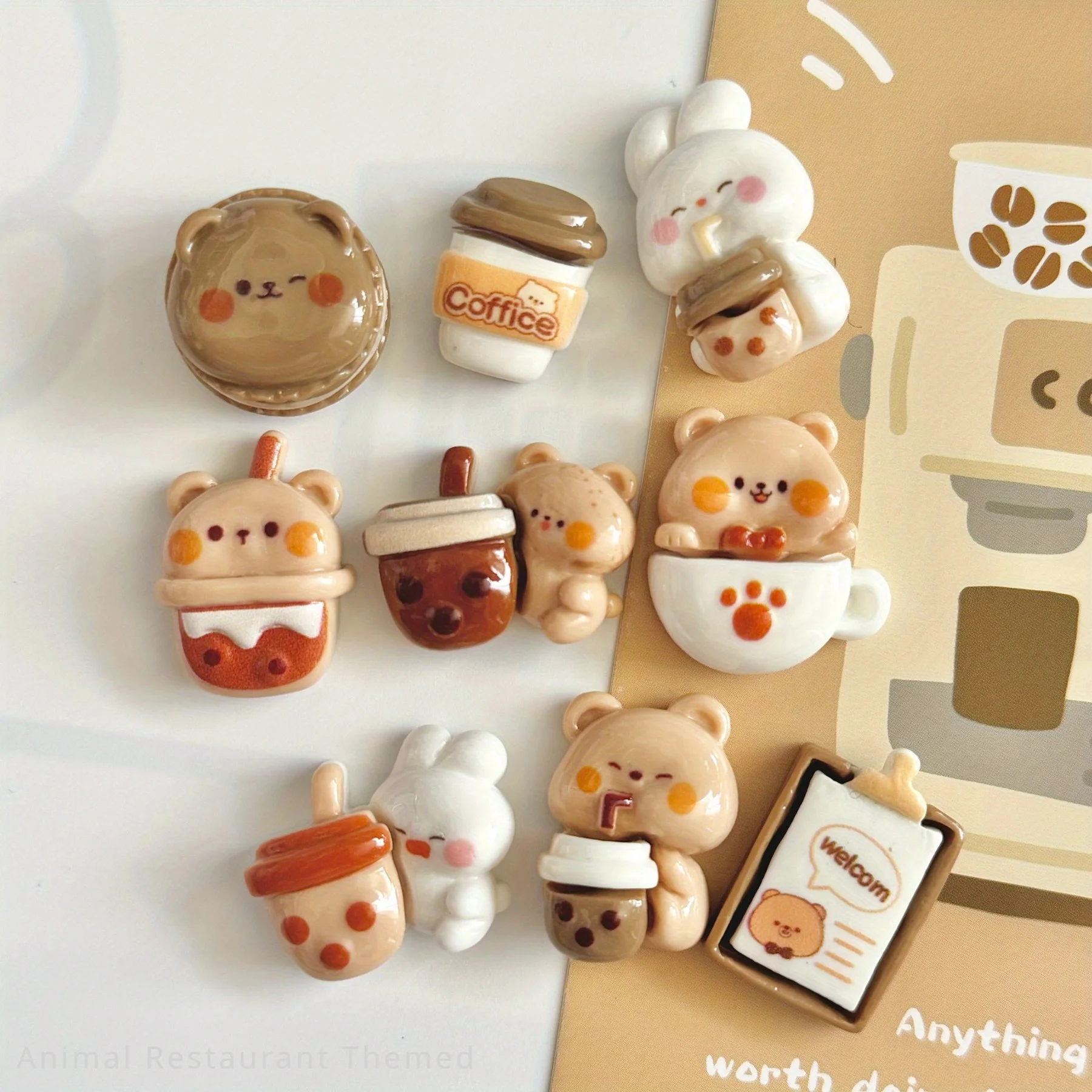 Random 9pcs Oval Plastic Cartoon Animal Magnets, Cute Restaurant Themed Refrigerator Decorations for Home, Kitchen Fridge