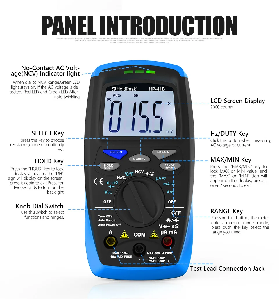 HOLDPEAK Electric Tester Voltmeter Ammeter Professional Digital Multimetreler Portable Precise And Multifunctional