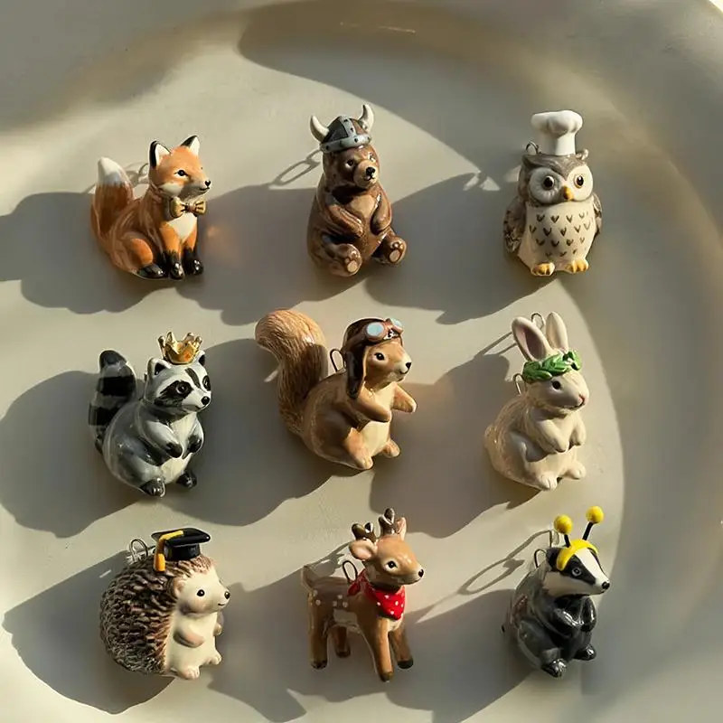 DIY 3D Animal Pendant Necklace Cute Fashion Dog Fox Squirrel Brown Bear Charms for Daily Wear Handmade Jewelry Gift for Girls