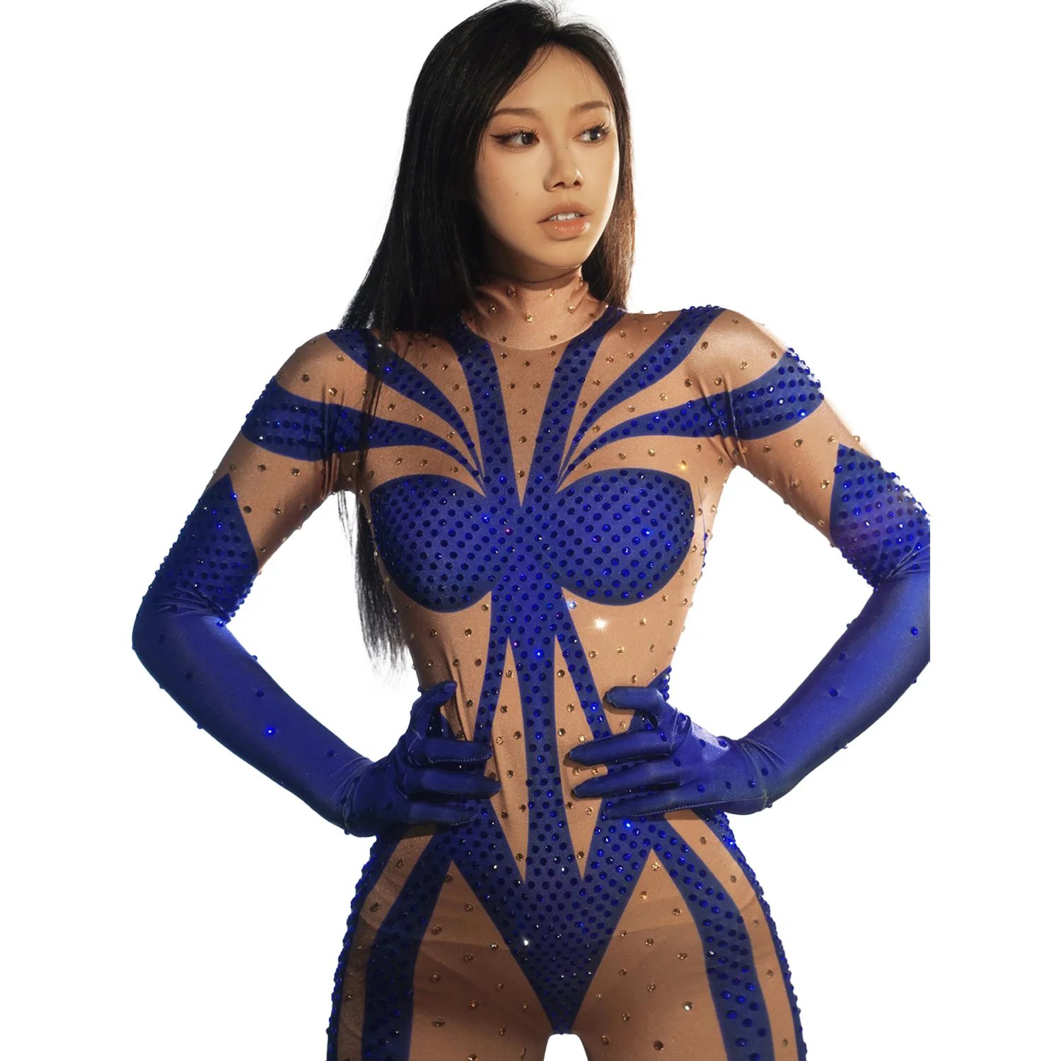 Sexy roze jumpsuit gymnastiek acrobatiek paaldansvoorstelling strakke broek met handschoenen nachtclub club vakantie feestjurk wenzi