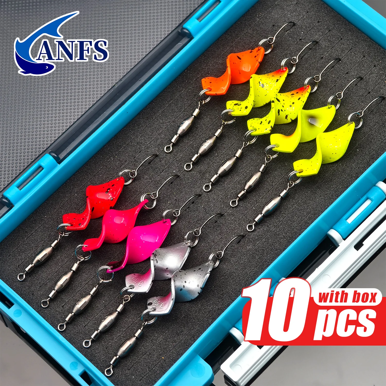 Cucharas ANFS para trucha Mega Twist, 10 Uds. En caja de cuchara, juego de cuchara para pesca de trucha, cebo para trucha, juego de hilandero para trucha