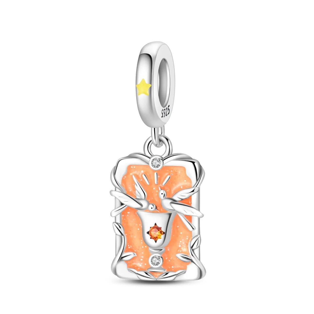 925 Sterling Silver Luminous Tarot Card Dangle Charm Bead Glow In The Dark Two Doves Cup Tarot Pendant Fit Bracelet Jewelry Gift