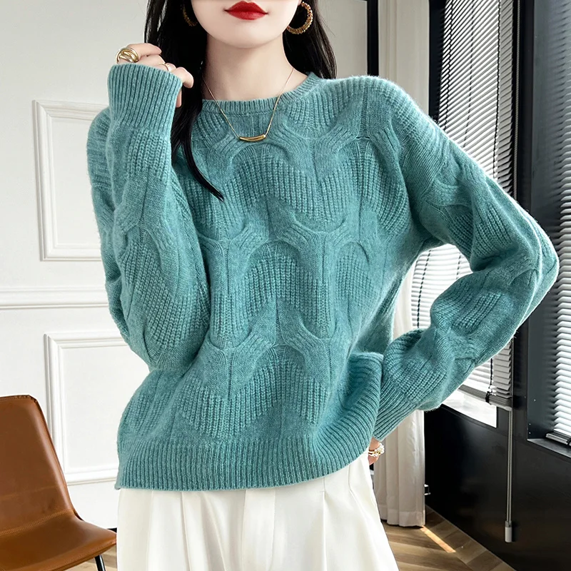 Pull en laine à col rond pour femmes, pull en tricot, vêtements de qualité, doux et confortable, haut chaud décontracté, vêtements pour femmes jeunes, automne et hiver