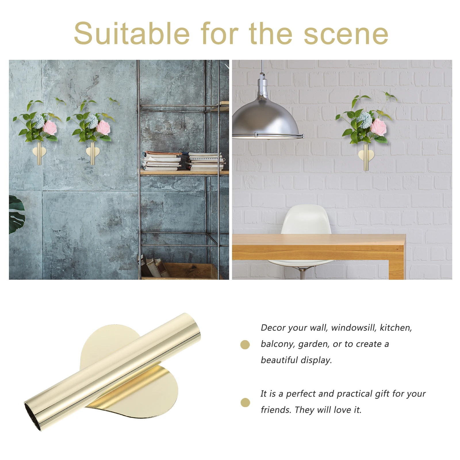 

2Pcs Wall Mounted Flower Holder Metal Vase Hanging Tube for Dried Flowers Home Decor Wall Planter Metal Vase
