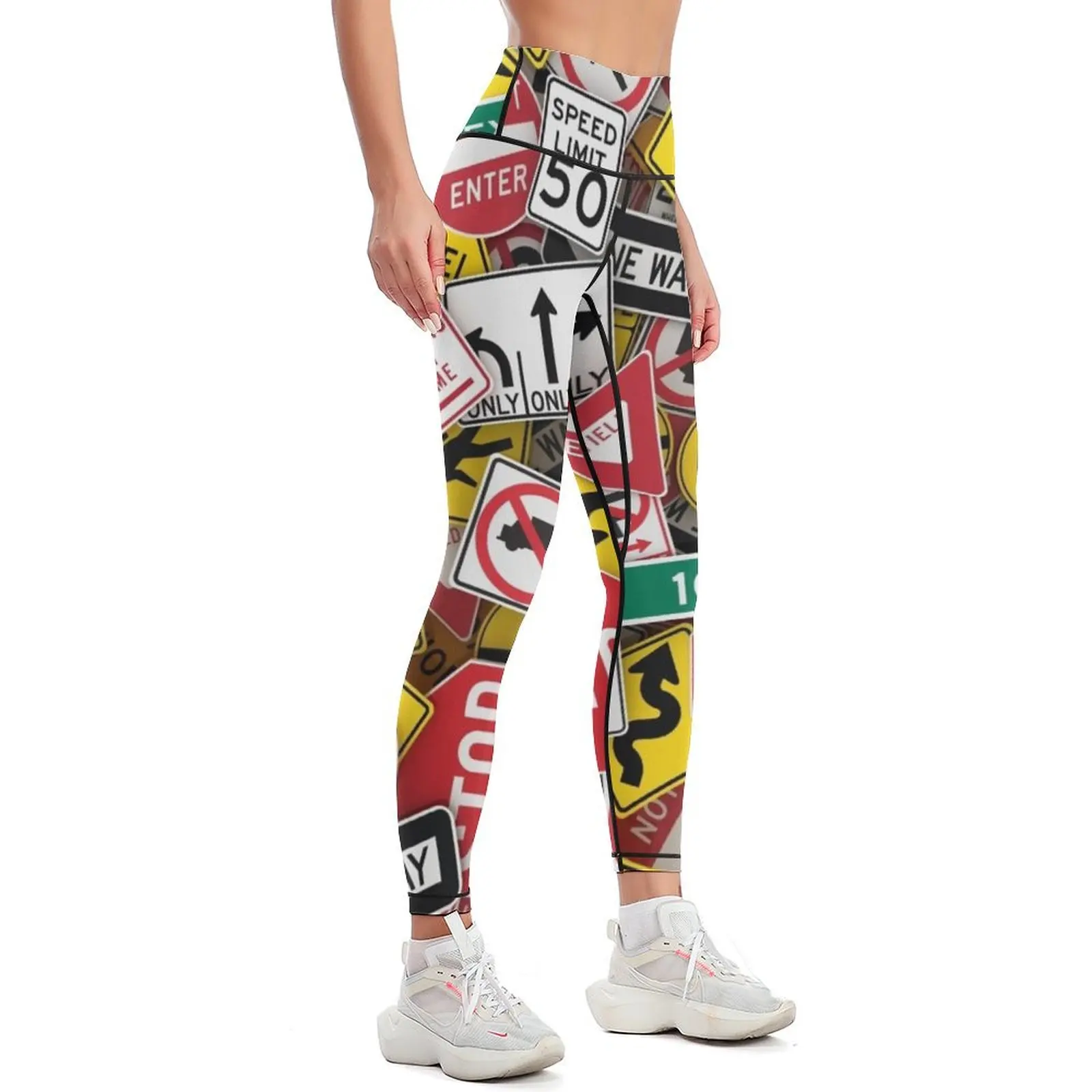 US Road Signs Driving Instructor Leggings push up tights for jogging pants Sports pants woman Womens Leggings