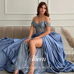 Abiti con spalle scoperte Sirena Grigio Blu Perline per feste danzanti Abito di lusso di alta qualità personalizzato Festa elegante da donna