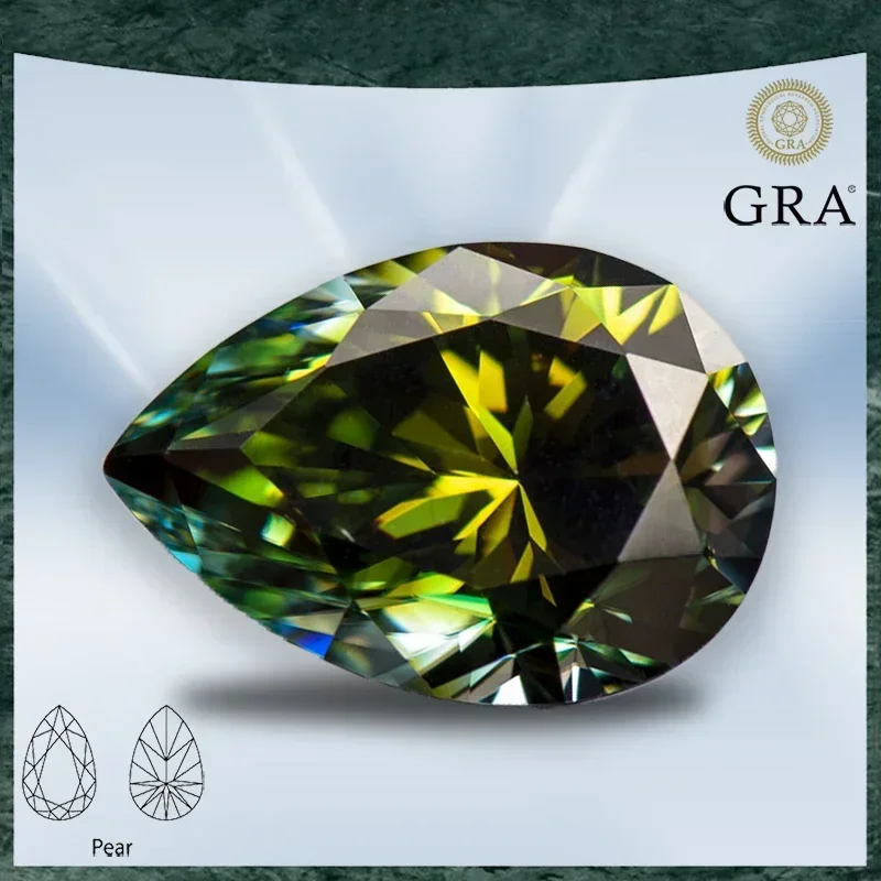 

Moissanite Stone Pear Shaped Natural Colour Yellow Green VVS1 with GRA Certificate Gemstone Charms Beads Jewelry Making Material