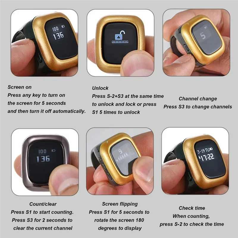 A24U Prayer Finger Counter With Smart Digital Display, Multifunctional Counting Ring For Al-Fatiha Counting With Alarm Clock Fea