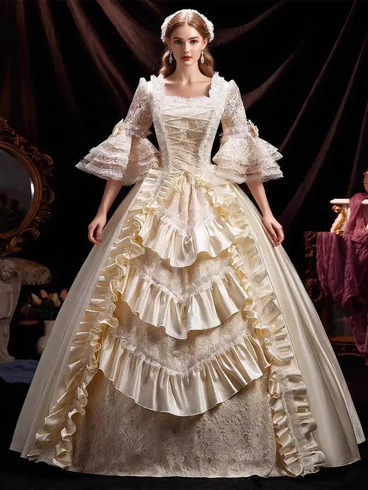 

New Champagne Color French Style Ceremonial Dress Annual Meeting Catwalk Drama Stage Perform Lace European Style Long Dress