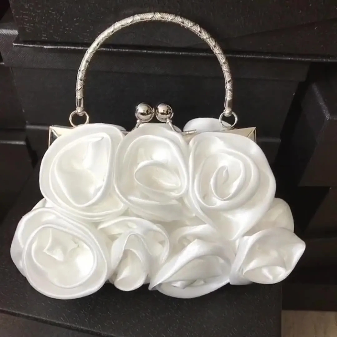 

New Unique Women Rose Evening Bag Wedding Banquet party Handbag luxury Satin flower cloth purses