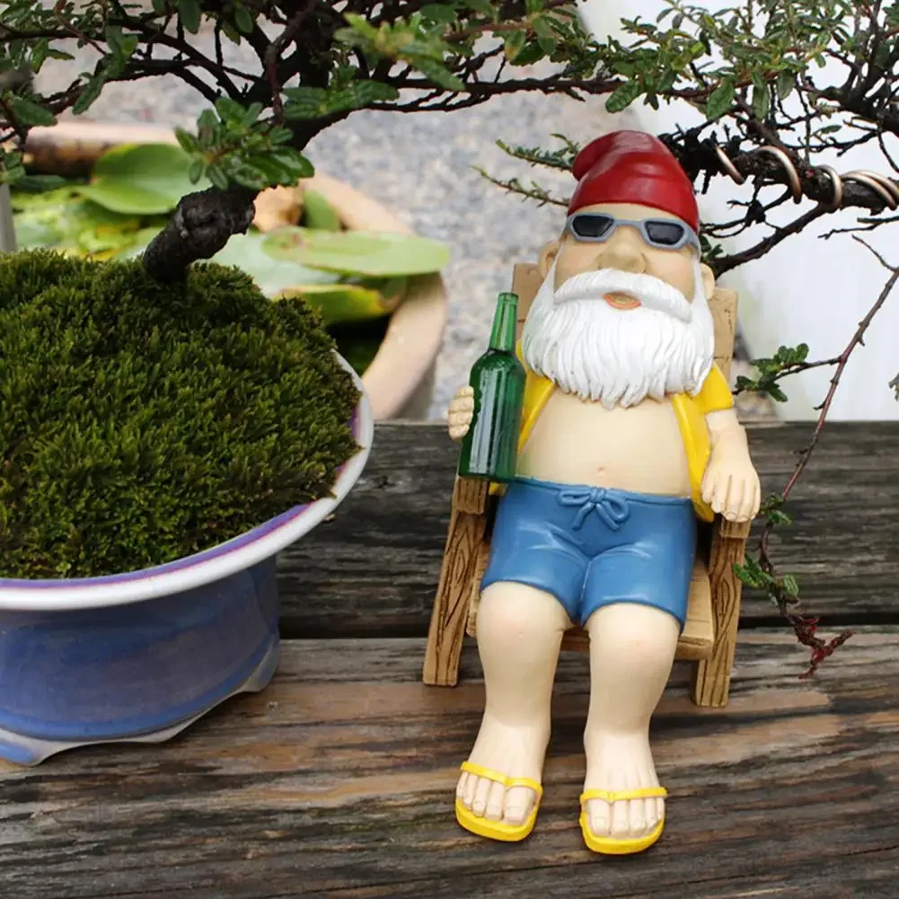 Outdoor Garden Santa Ornament Cute Resin Craft Chair Dwarf Gnome Figure Figurine Statue Sculpture Yard Lawn Desktop Decoration