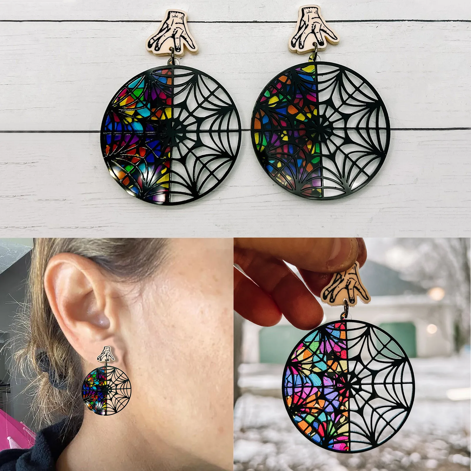 Funny Creative Window Earrings, Pop Culture Jewelry, Colorful Rainbow Jewelry, Spiderweb Unique Dangles Women Vacation Gift