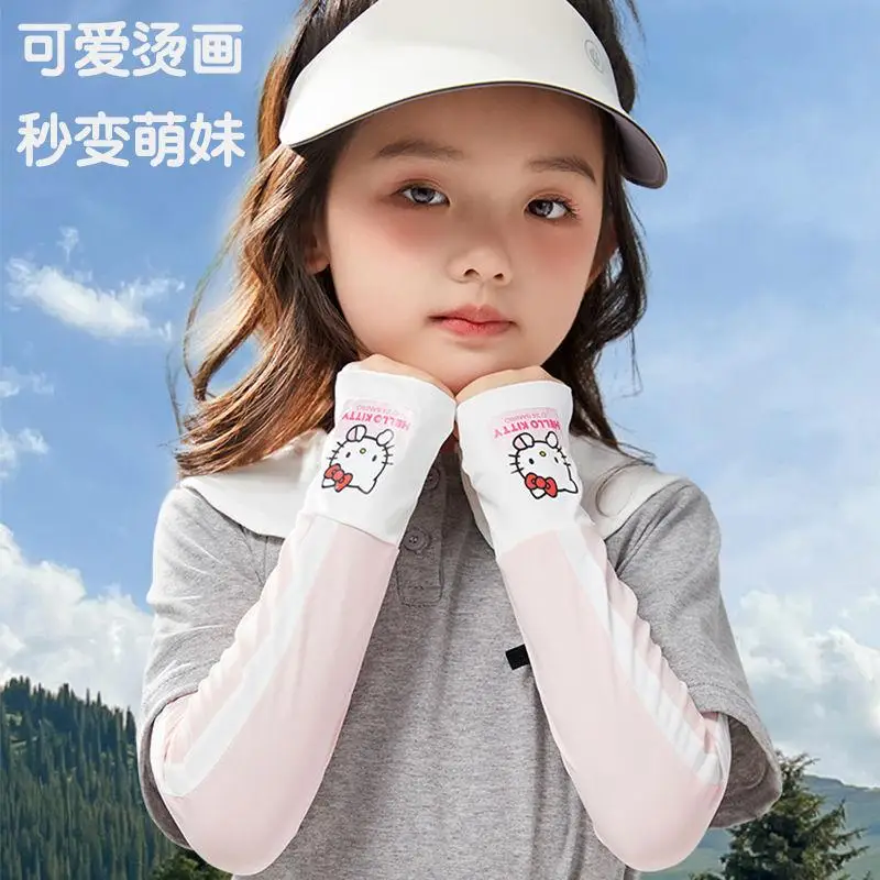 Sanrio Autentica protezione solare Maniche di ghiaccio Protezione UV per bambini Kitty Ice Silk Manica fresca Manica traspirante per cartoni animati Estate