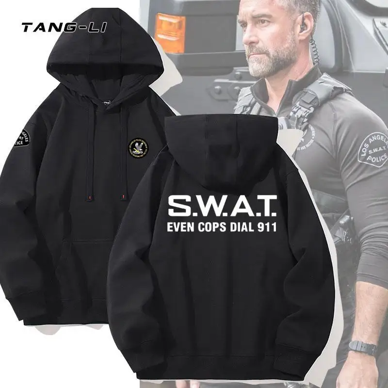 SWAT الأسلحة الخاصة والتكتيكات القوات شعار معطف بقلنسوة الخريف/الشتاء الرجال فضفاض هوديي غير رسمي اليومية سترة دافئة تأثيري