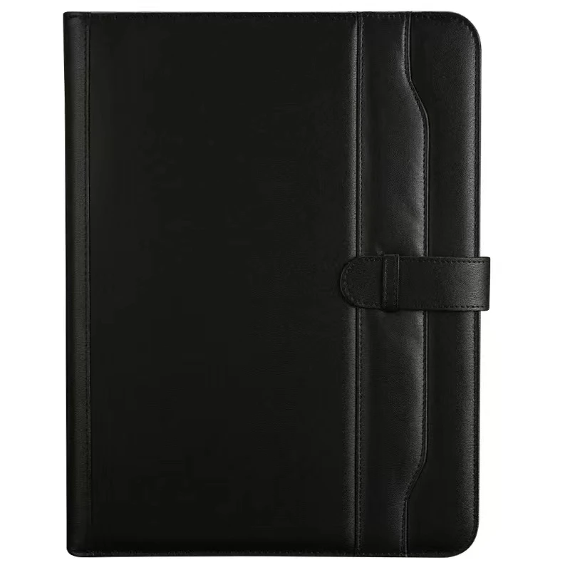 A4 Portable File Folder with Calculator Organizer Business Manager Office Document Pads Briefcase PU Leather Buckle Padfolio Bag