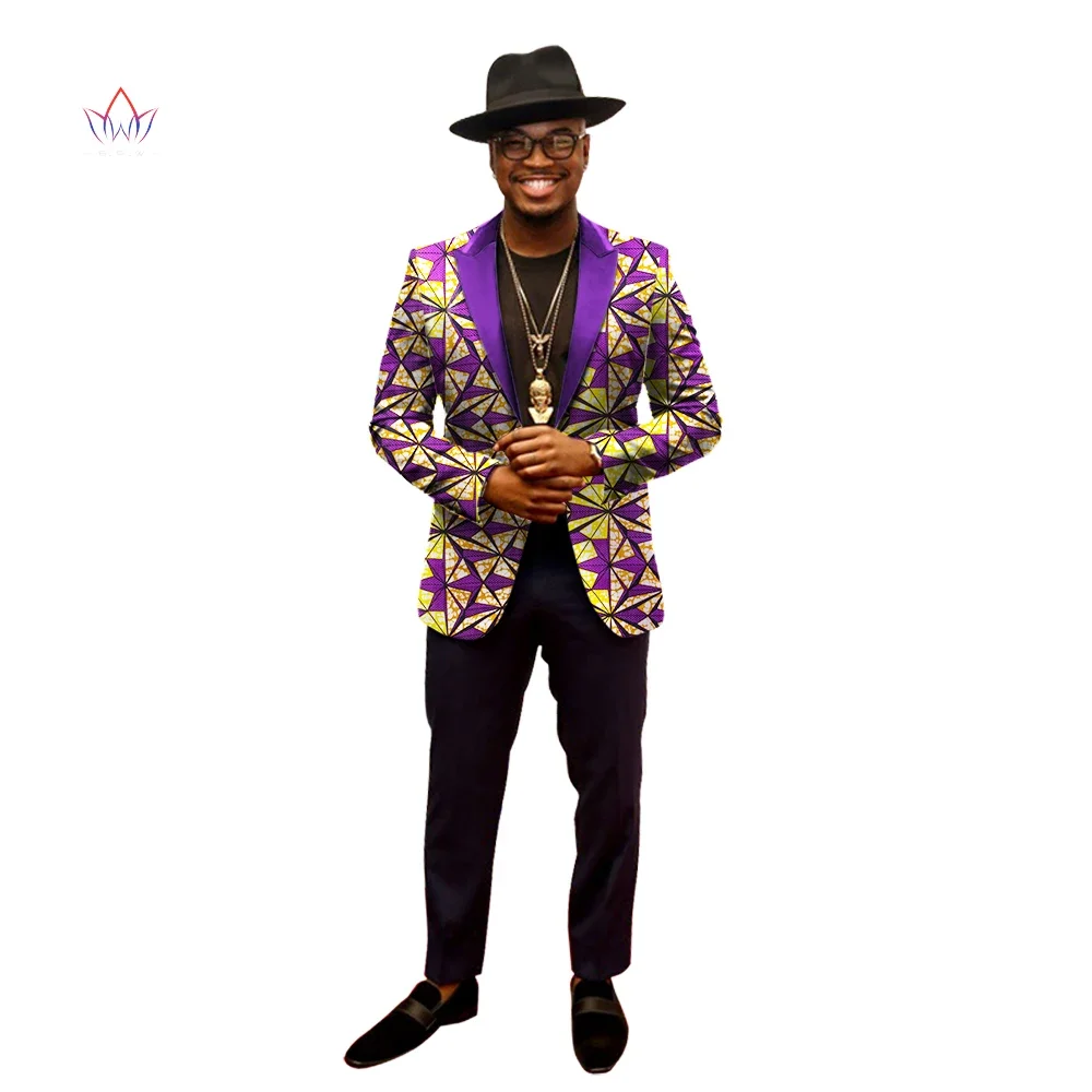 

Bintarealwax African Jacket for Men African Long Sleeve Top African Clothing Dashiki African Print Blazer Men Outfits WYN202