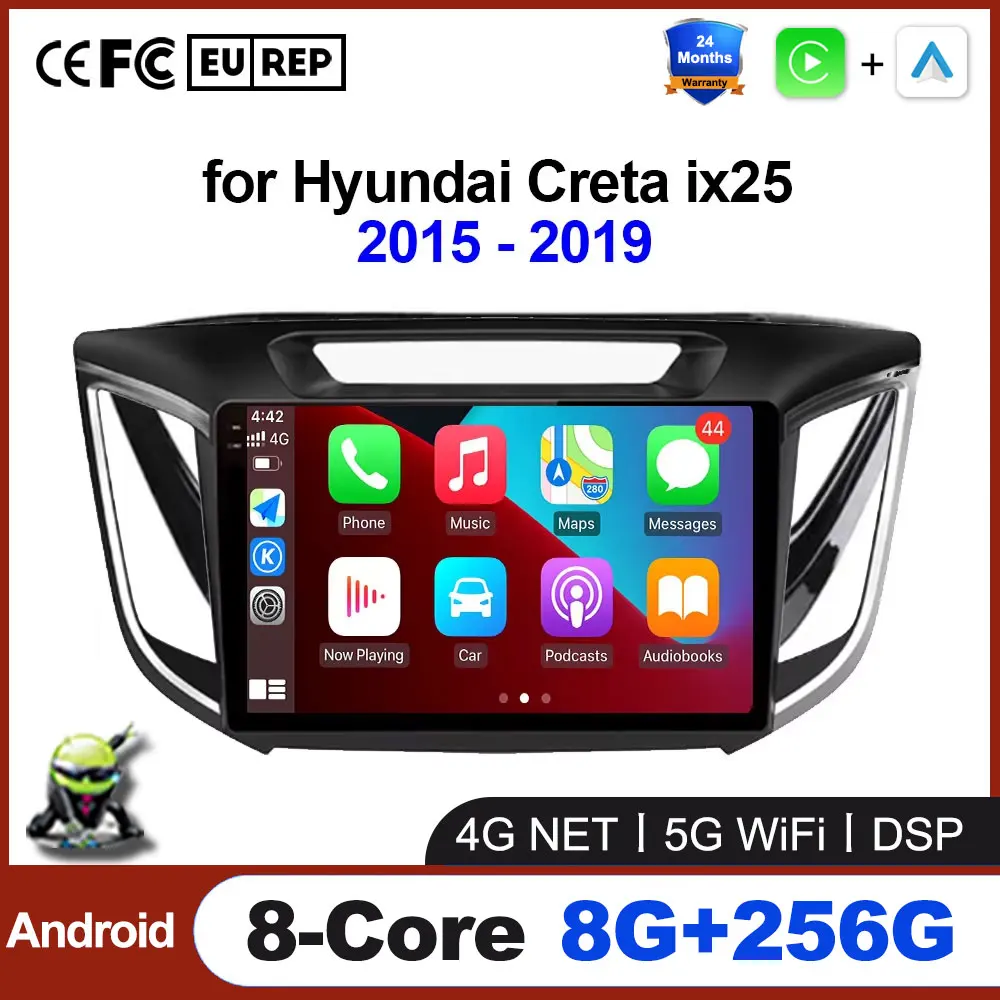 

Беспроводная Автомагнитола CarPlay Android для Hyundai Creta ix25 2015 - 2019 5G Wifi вентиляторы инструменты автомобильный мультимедийный GPS No 2din DVD