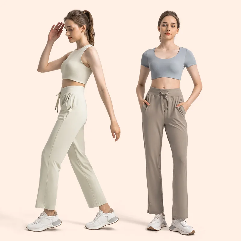 SHINBENE New Product Tummy Control Skin-friendly Straight Outerwear Casual Pants Fashion Running High Waist Pocket Yoga Pants