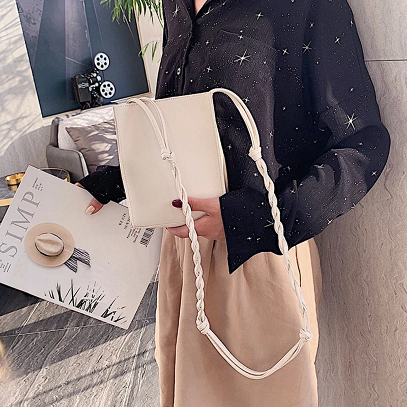 Tas Persegi Kecil Sederhana Baru Tas Bahu Kurir Modis Tas Selempang Sabuk Tenun Tas Tangan Kantung Ponsel Kulit PU Kasual