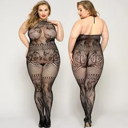 Sexy Lingerie Women Body Underwear Plus Size Fishnet Bodysuit Halter Nightwear Open Crotch Bodystockings Erotic Porno Costumes