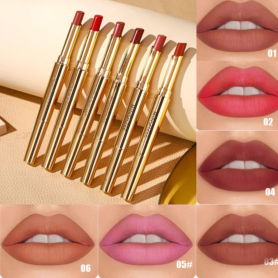 6 colors optional matte double-ended lipstick lip liner suitable for all skin types non-stick long-lasting lipstick
