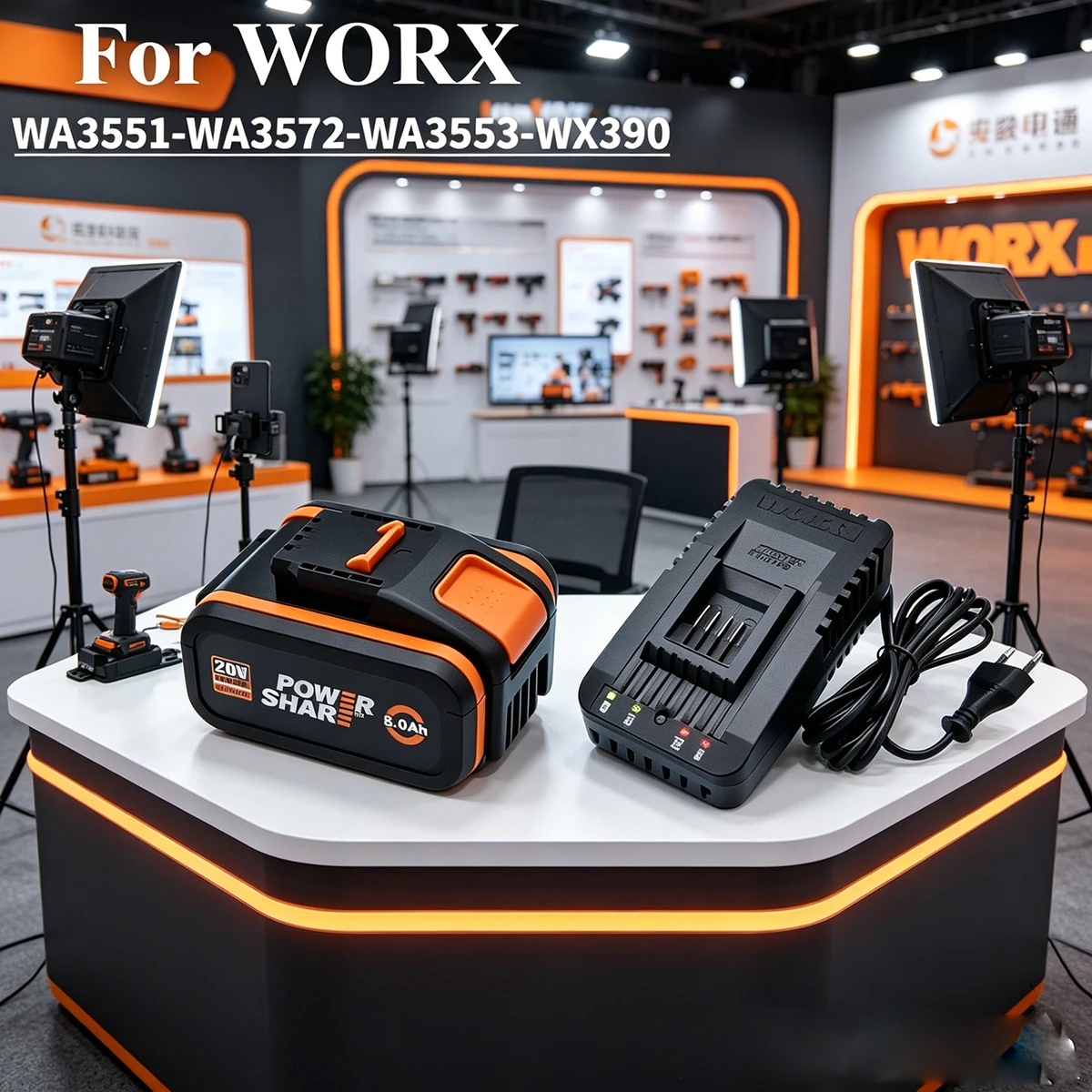 

20V 8.0Ah Battery For Worx Compatible with WA3553 WA3551 WA3553.1 WA3570 Power Tools - Replacement Lithium-ion Battery