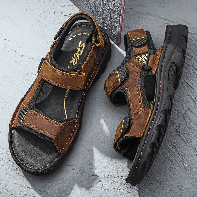 Genuine Leather Men Sandals Plus Size 38-48 Summer Shoes For Men Breathable Outdoor Sport Sandals For Men