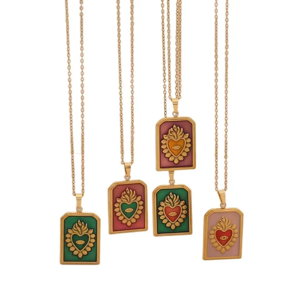 جديد خمر البوهيمي قلادة الفولاذ المقاوم للصدأ لباس غير رسمي بطاقة التارو قلادة الأزياء اليدوية المينا القلب قلادة