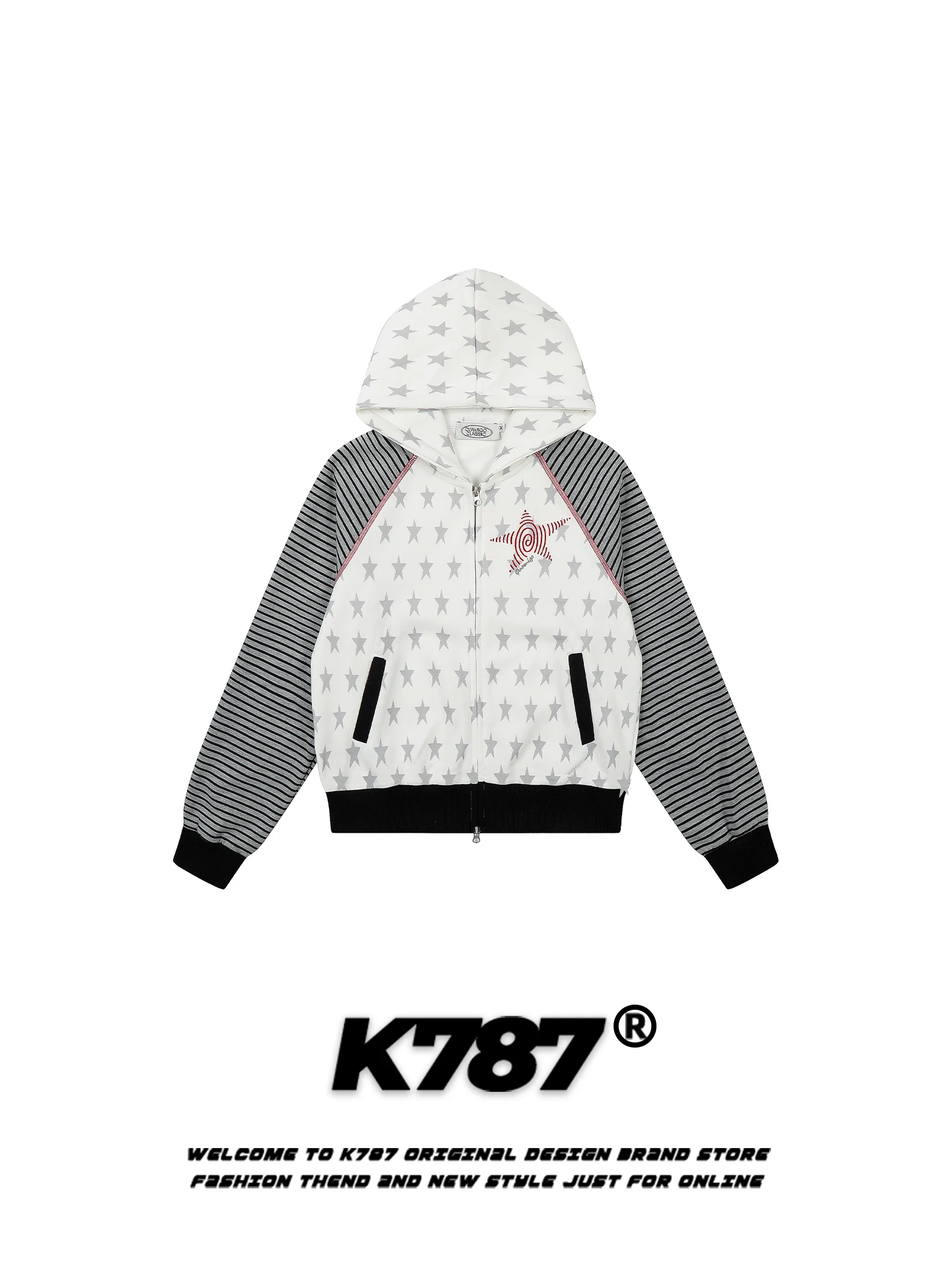 

Женская толстовка K787 в американском ретро-стиле с полосками, свободного кроя, Y2K, на молнии, модная, весенняя, повседневная, из хлопка и полиэстера