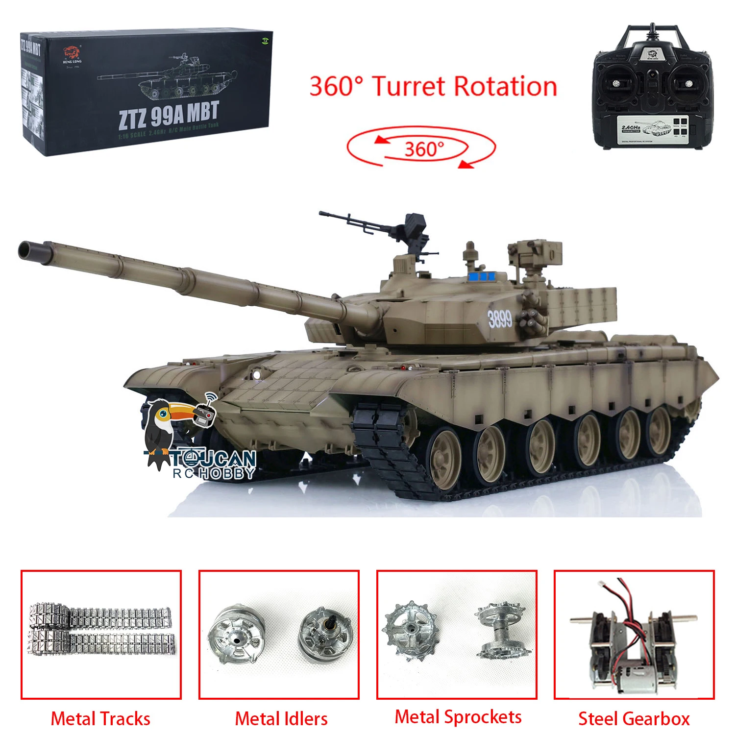 Henglong 1/16 Scale Chinese 99A RTR RC Tank 3899A W/ 360°Turret Infrared Combat Function 7.0 Upgraded Ver Toys For Aduit