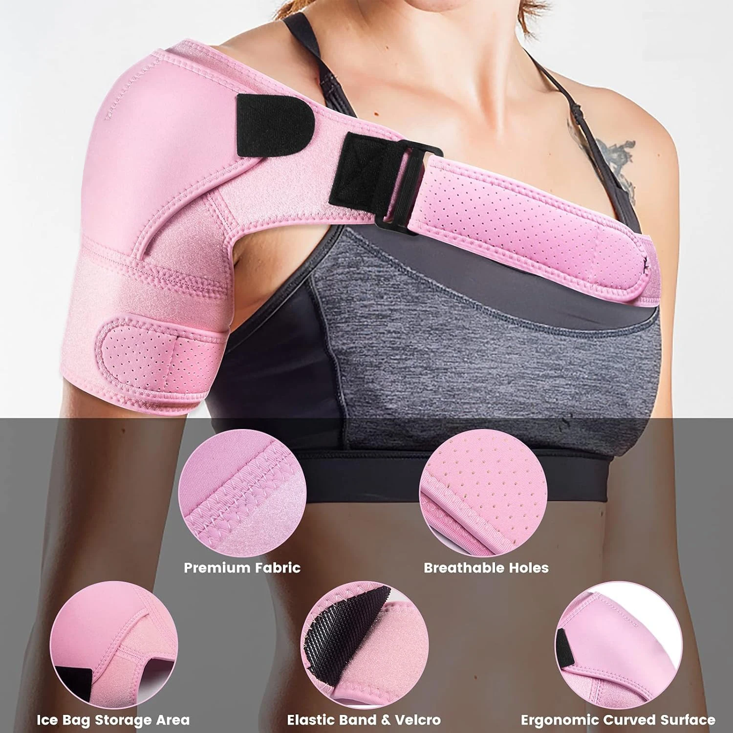 

1Piece Shoulder Brace Support Posture Correcto Protective Pad Sports Compression shoulder Straps for Torn Rotator Cuff Care Pink