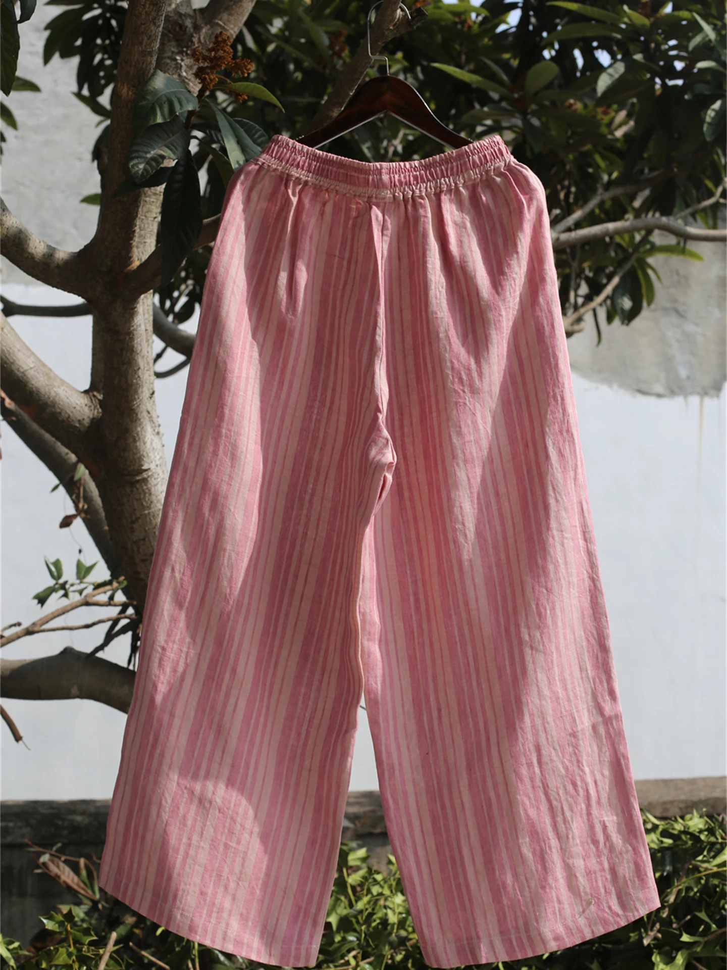 

Casual Striped Wide Leg Pants Color Woven Linen Spring Summer New Style Versatile Loose Fit Ladies High Waist Straight Tube P...