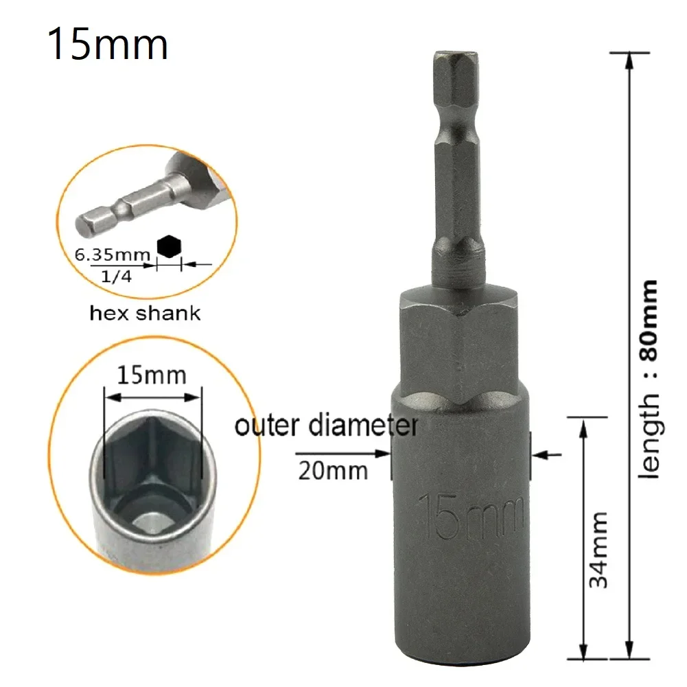 Imagem -04 - Comprimento Hex Soquetes Manga Bocais Porca Driver Chave de Fenda Impacto Porca Parafuso Brocas Chaves de Soquete 5.519 mm 1pc 80 mm