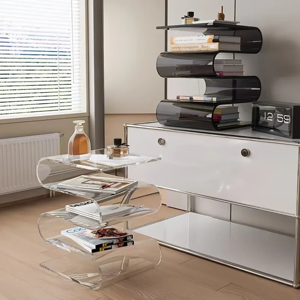 

Nordic Transparent Book Shelf Acrylic Personality Side Table Living Room Furniture Home Decor Small Bookshelf Magazine Rack