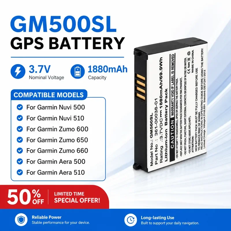 GM500SL 3.7V 1880mAh Replacement Li‑ion Battery For Garmin Nuvi 500 510 Zumo 600 650 660 Aera 500 510