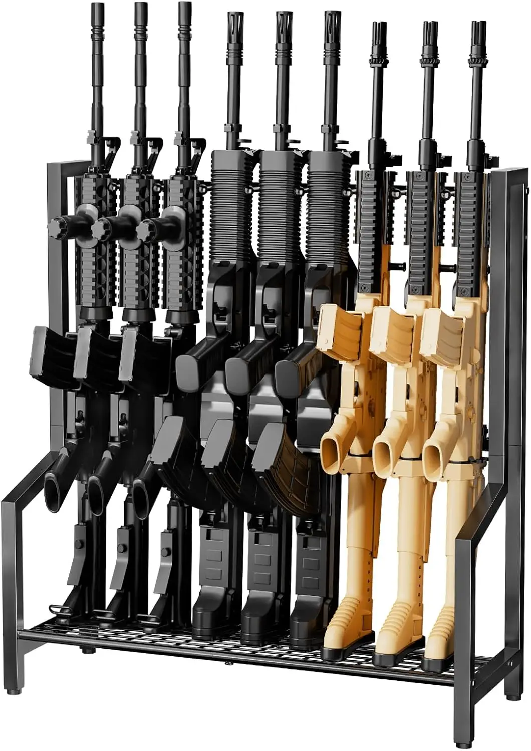 

Heavy Duty Metal Gun Rack Floor Stand for Indoor Storage, Vertical Rifle Display Shelf in Black for Home, Garage, Office or Shop