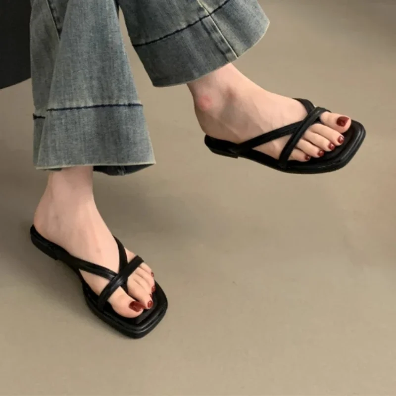 Fashion Buckle Strap Footwear Women Flats  Slipper  2024 Summer Beach Female Casual Flip Flops Ladies Flat with Slipper