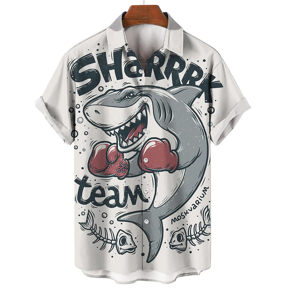 

2023 summer men's new 3D Shark beach printed shirt holiday wear short jacket holiday wear