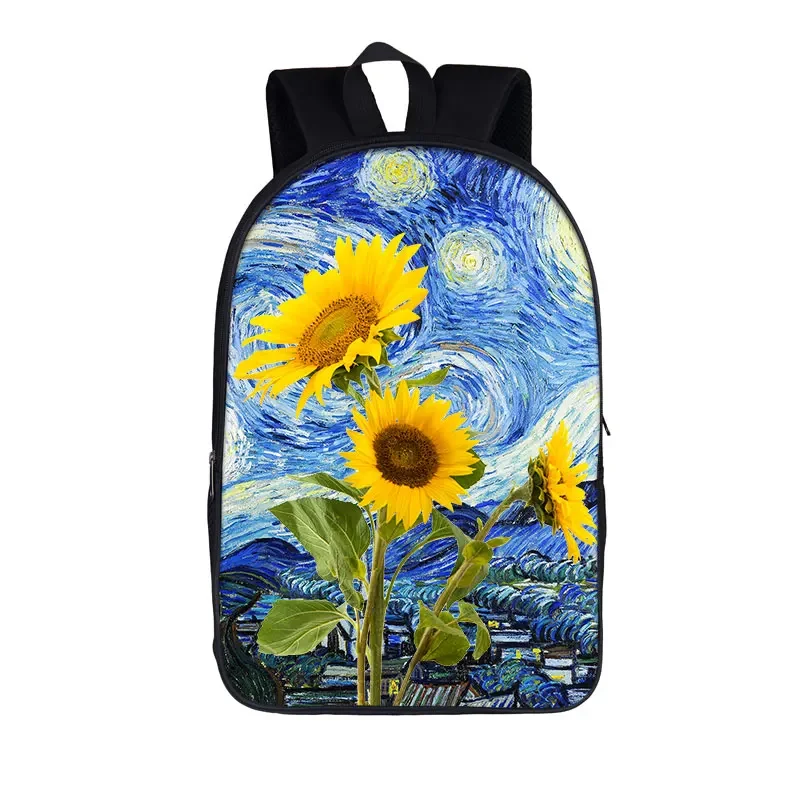 Van Gogh Starry Night Sunflower Backpack para homens e mulheres, sacos de viagem para crianças, mochilas escolares para meninos e meninas adolescentes, mochila para laptop