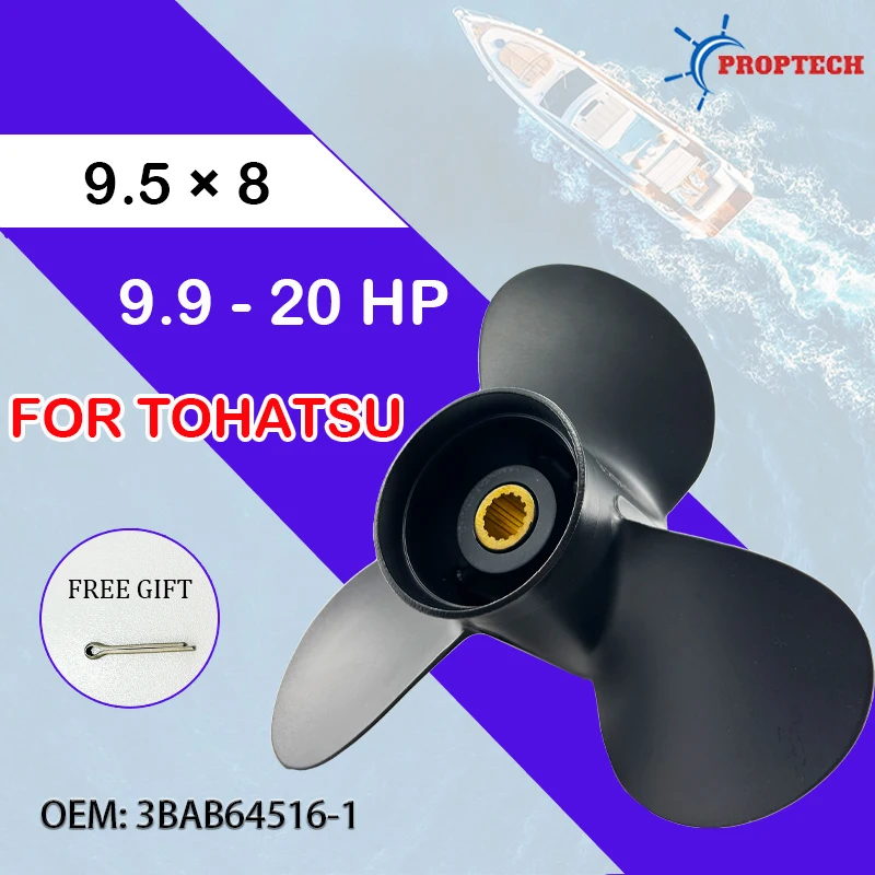 Outboard Propeller For TOHATSU 9.9hp 12hp 15hp 18hp 20hp 9.5*8 Aluminum Alloy Screw 3 Blade 14 Spline Tooth Marine Engine Part