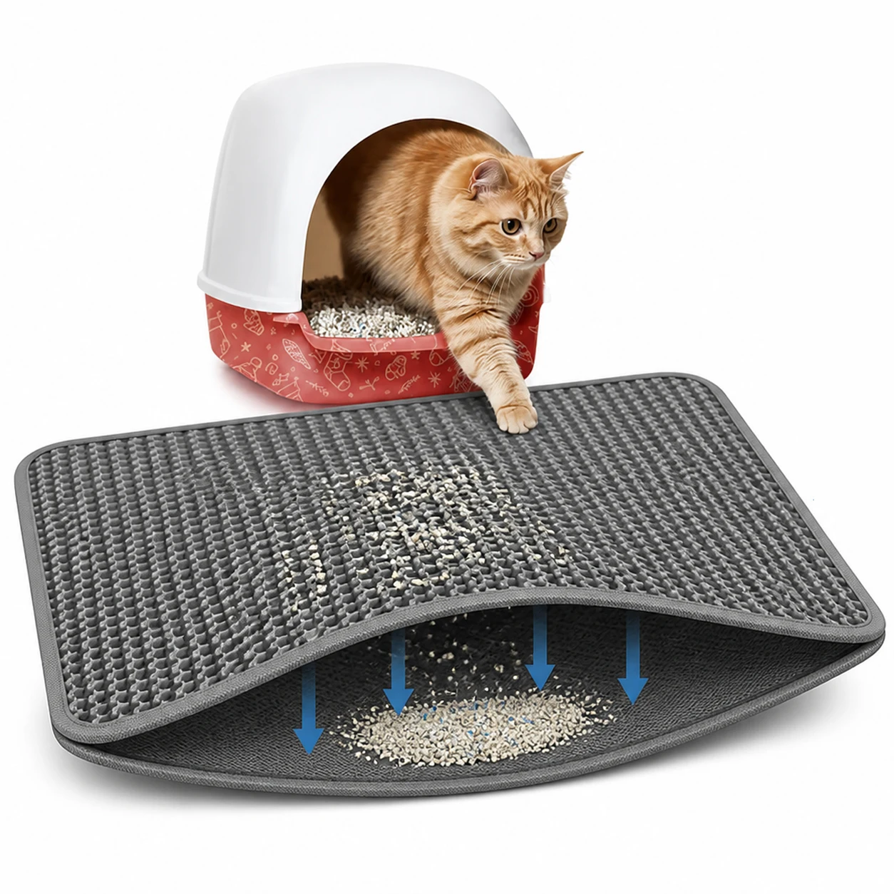 Cat Litter Trapping Mat Heavy Duty Waterproof 2 Layer Non Slip Washable Pet Floor Protector Litter Box Sand Stopper