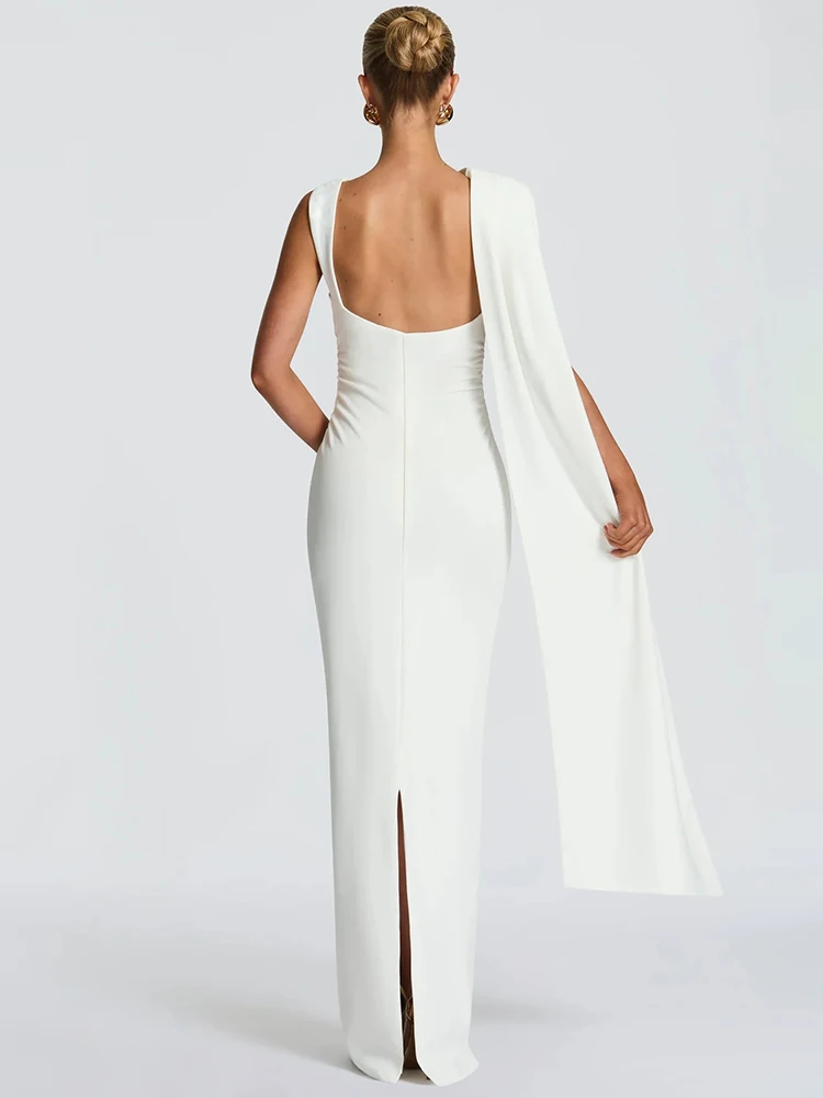 모지션 슬리브리스 백리스 섹시 맥시 드레스 여성용 가운 우아한 원숄더 하이웨이스트 루치드 바디콘 클럽 파티 롱 드레스