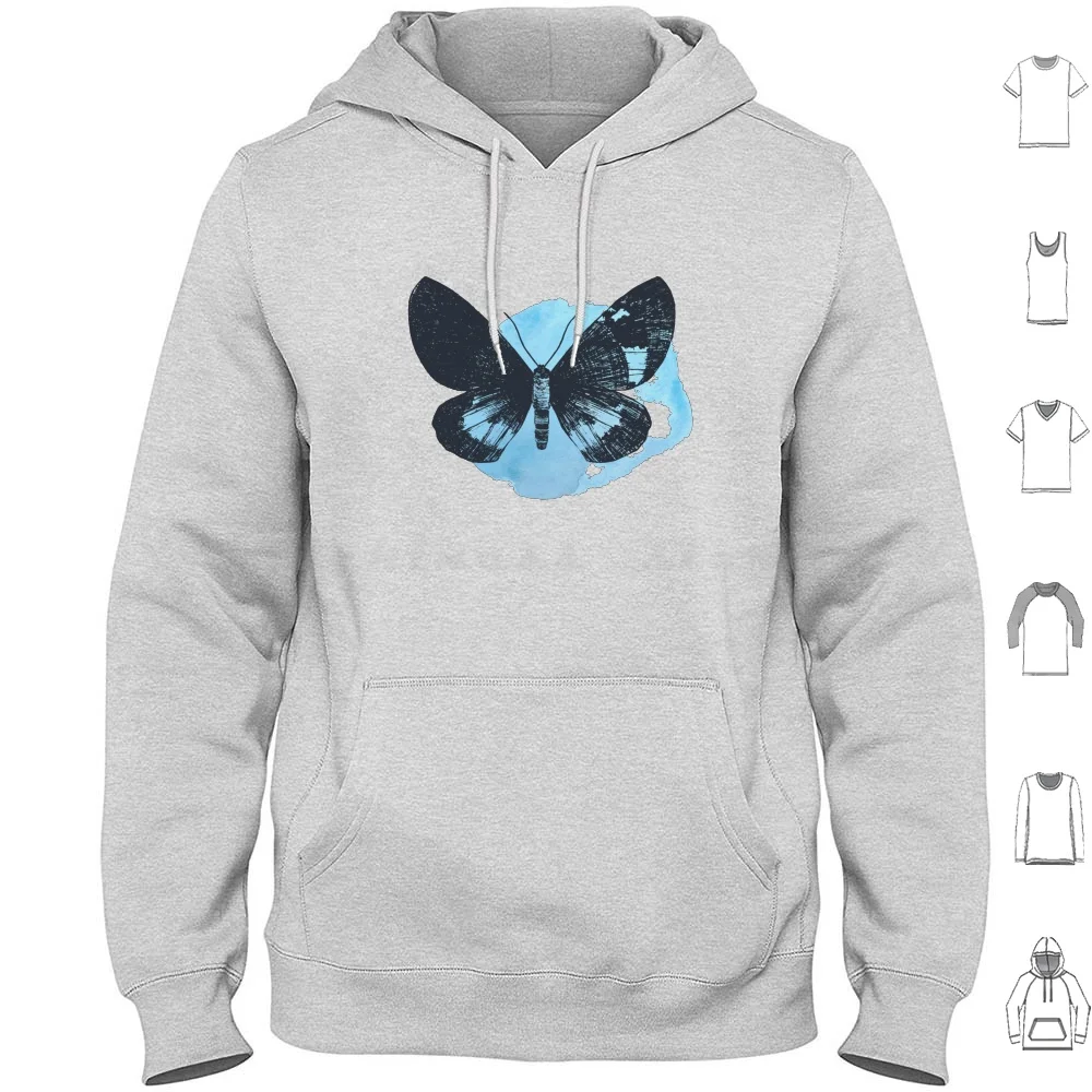 

Классическая толстовка с капюшоном из хлопка с длинным рукавом 1d Butterflies B W