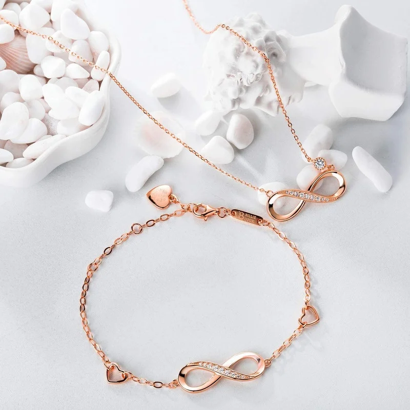 Fashion Necklace Bracelet One Sets Forever Love Infinity Heart Jewelry Gold Silver Rose gold Diamond Women Gift for Mothers Day