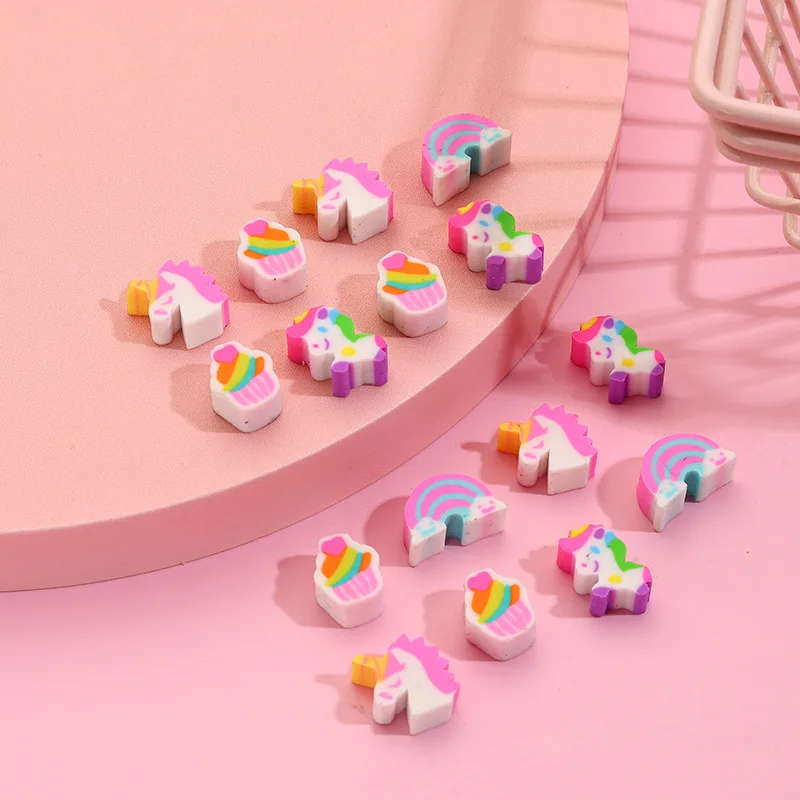 10Pcs/Lot Cute Rainbow Cloud Unicorn Pony Eraser Slice Eraser For Pencil Error Correct Kids School Stationery Gift Accessories