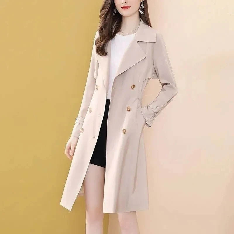 Apricot Thin Windbreaker Women's Mid length Spring 2023 New Straight Slender Versatile Windbreaker Coat